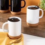 Gibson Home Modani 2 Pack Large 16.5 OZ Ceramic Mugs Set with Removable Cork Bottom and Lid - White