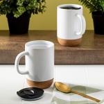 Gibson Home Modani 2 Pack Large 16.5 OZ Ceramic Mugs Set with Removable Cork Bottom and Lid - White
