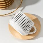 LUKA Ceramic Coffee Espresso Cups with Saucers Set with Metal Holder, 4 oz Porcelain Demitasse Cups For Tea, Espresso, Latte, Coffee, Cafe Mocha, Set of 6, White