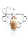 Sweese 12.5oz Borosilicate Glass Coffee Mugs Set of 4 - Double Walled, Clear Cups for Espresso, Latte, Tea