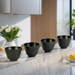 SECHUDO Chinese Small Tea Cups, Anti Scalding and Durable Stainless Steel Teacups with no Handles, Lightweight Tea Cups for Adults, 2oz Tea Cups - Set of 4Pcs(2oz Black Pattern)