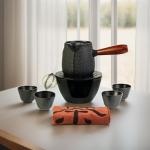 SECHUDO Chinese Small Tea Cups, Anti Scalding and Durable Stainless Steel Teacups with no Handles, Lightweight Tea Cups for Adults, 2oz Tea Cups - Set of 4Pcs(2oz Black Pattern)