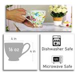 LanHong 16 oz Floral Mugs Bone Porcelain Coffee Tea Cup Cute Coffee Mug Gift for Friend Colleague Dad Mom (White B)