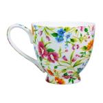 LanHong 16 oz Floral Mugs Bone Porcelain Coffee Tea Cup Cute Coffee Mug Gift for Friend Colleague Dad Mom (White B)