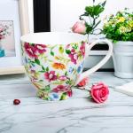 LanHong 16 oz Floral Mugs Bone Porcelain Coffee Tea Cup Cute Coffee Mug Gift for Friend Colleague Dad Mom (White B)