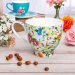 LanHong 16 oz Floral Mugs Bone Porcelain Coffee Tea Cup Cute Coffee Mug Gift for Friend Colleague Dad Mom (White B)