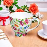 LanHong 16 oz Floral Mugs Bone Porcelain Coffee Tea Cup Cute Coffee Mug Gift for Friend Colleague Dad Mom (White B)