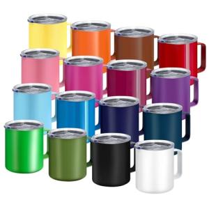 YOUKE OLA 16 Pack Stainless Steel Insulated Coffee Mug Bulk with Handle & Lids, 12oz Vacuum Insulated Double Wall Travel Mug for Hot and Cold Drinks Home Office Car, 16 Colors