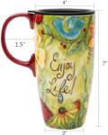 CEDAR HOME Coffee Ceramic Mug Porcelain Latte Tea Cup With Lid 17oz. Enjoy Life
