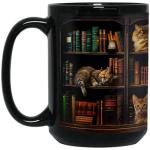 2IMT Cat Book Mug Book Lovers Gifts for Readers - Book Lover Bookish Gifts for Bookworm Women - Library Bookshelf Mug - Best Gift for Cat Lover - Reading Writer Women Black Coffee Cup 15oz
