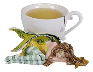 Ebros Gift Amy Brown Fantasy Soothing Chamomile in Tea Cup with Sleeping Fairy Figurine Holiday Festive Sculpture Collectible