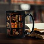 2IMT Cat Book Mug Book Lovers Gifts for Readers - Book Lover Bookish Gifts for Bookworm Women - Library Bookshelf Mug - Best Gift for Cat Lover - Reading Writer Women Black Coffee Cup 15oz