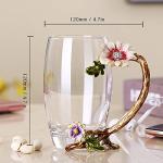 JY-Danbady Enamel Sunflower Crystal Lead-Free Glass Tea Cup with Spoon Set, Present for The Christmas, Valentine's Day.Best Present for Mother, Grandma, Girlfriend, Sister.