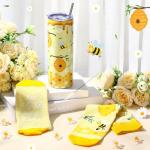 Funnymoom 2 Pack Bee Themed Party Gifts Set Skinny Tumbler 20 oz Travel Coffee Mug Socks Novelty Cute Animals, Honey Christmas Birthday for Lovers Party
