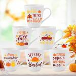 Whaline 6 Pack Fall Mugs 11oz Hello Fall Thanksgiving Coffee Mug Pumpkin Turkey Maple Leaf Ceramic Mugs Autumn Season Party Cups for Home School Office Table Centerpieces Housewarming Gift