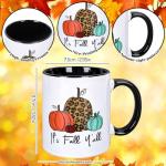 Whaline Fall Thanksgiving Coffee Mugs Autumn Variety Pumpkin Print Ceramic Cups It's Fall Y'all Mug for Home Birthday Gift Family Supplies,12oz