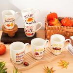 Whaline 6 Pack Fall Mugs 11oz Hello Fall Thanksgiving Coffee Mug Pumpkin Turkey Maple Leaf Ceramic Mugs Autumn Season Party Cups for Home School Office Table Centerpieces Housewarming Gift