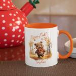 Cute Bear Coffee Mugs For Autumn Enthusiast, Personalized Happy Fall Yall White Mugs, Seasonal Bear Design Mugs, Cozy Fall Gift Idea For Kids, Customized Name Bear Travel Cups, Birthday Present