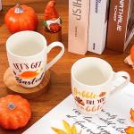 Whaline 6 Pack Fall Mugs 11oz Hello Fall Thanksgiving Coffee Mug Pumpkin Turkey Maple Leaf Ceramic Mugs Autumn Season Party Cups for Home School Office Table Centerpieces Housewarming Gift