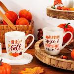 Whaline 6 Pack Fall Mugs 11oz Hello Fall Thanksgiving Coffee Mug Pumpkin Turkey Maple Leaf Ceramic Mugs Autumn Season Party Cups for Home School Office Table Centerpieces Housewarming Gift