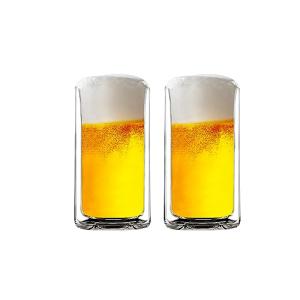 Sun's Tea 13oz Ultra Clear Strong Double Wall Thermal Insulated Highball Drinking Glasses for Beer, Coffee, Juice, Smoothie, Mojito, Soda, Milk and Mixed Beverages, Set of 2 (real glass, not-plastic)