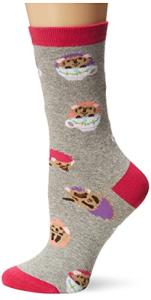 K. Bell Women's Playful Animals Novelty Casual Crew Socks, Hedgehog Teacups (Grey), Shoe Size: 4-10