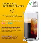 Sun's Tea 13oz Ultra Clear Strong Double Wall Thermal Insulated Highball Drinking Glasses for Beer, Coffee, Juice, Smoothie, Mojito, Soda, Milk and Mixed Beverages, Set of 2 (real glass, not-plastic)