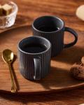 famiware Star Espresso Cups and Saucers Set of 4, [ Mini ] 3 oz Ceramic Small Coffee Mug with Handle, Ribbed Stoneware Demitasse Cup for Tea, Latte - Microwave & Dishwasher Safe - Matte Dark Charcoal