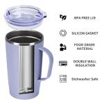 MEBRUDY 19oz Insulated Coffee Mug with Lid, Leak Proof Double Wall Vacuum Travel Coffee Mug with Handle, Light Purple