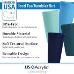 US Acrylic Newport 32 ounce Unbreakable Plastic Stackable Iced-Tea Tumblers in 4 Coastal Colors | Set of 12 Drinking Cups | Reusable, BPA-free, Made in the USA, Top-rack Dishwasher and Microwave Safe