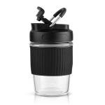 ROZBAH 12oz Glass Coffee Cup - Reusable Travel Mug with Lid for Tea/Coffee, BPA-Free, Microwave Safe, Anti-Slip Silicone Sleeve, Dishwasher Safe