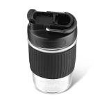 ROZBAH 12oz Glass Coffee Cup - Reusable Travel Mug with Lid for Tea/Coffee, BPA-Free, Microwave Safe, Anti-Slip Silicone Sleeve, Dishwasher Safe