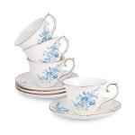 Agyiuns tea cups and saucers ceramic coffee mug 6oz for Coffee, Latte, Cafe Mocha and Tea-Set of 4,Blue