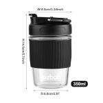 ROZBAH 12oz Glass Coffee Cup - Reusable Travel Mug with Lid for Tea/Coffee, BPA-Free, Microwave Safe, Anti-Slip Silicone Sleeve, Dishwasher Safe