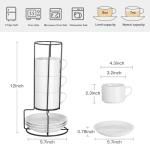 Meichu 8oz Porcelain Stackable Cappuccino Cups with Saucers and Metal Stand Set of 4, Coffee Cups for Espresso, Specialty Coffee Drinks, Latte, Americano and Tea - White