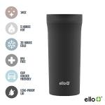 Ello Arabica 14oz Vacuum Insulated Stainless Steel Powder Coat Travel Mug with Leak-Proof Slider Lid, Keeps Hot for 5 Hours, Perfect for Coffee or Tea, BPA-Free Tumbler, Black