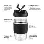 ROZBAH 12oz Glass Coffee Cup - Reusable Travel Mug with Lid for Tea/Coffee, BPA-Free, Microwave Safe, Anti-Slip Silicone Sleeve, Dishwasher Safe