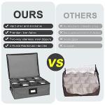 Mug Storage Box with Dividers, China Storage Containers for Tea Cups and Coffee Mugs with Zipper Lid and Rivet Reinforced Handles, Hard Shell and Stackable (Black)