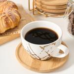 LUKA Ceramic Demitasse Espresso Cups Set with Saucers and Metal Stand, 8 oz Porcelain Stackable Cappuccino Cups Teacup For Tea, Espresso, Latte, Coffee, Cafe Mocha, Set of 4, White