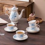 Agyiuns tea cups and saucers ceramic coffee mug 6oz for Coffee, Latte, Cafe Mocha and Tea-Set of 4,Blue