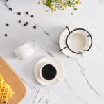 Meichu 8oz Porcelain Stackable Cappuccino Cups with Saucers and Metal Stand Set of 4, Coffee Cups for Espresso, Specialty Coffee Drinks, Latte, Americano and Tea - White