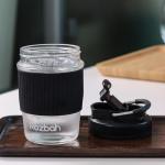 ROZBAH 12oz Glass Coffee Cup - Reusable Travel Mug with Lid for Tea/Coffee, BPA-Free, Microwave Safe, Anti-Slip Silicone Sleeve, Dishwasher Safe