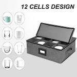 Mug Storage Box with Dividers, China Storage Containers for Tea Cups and Coffee Mugs with Zipper Lid and Rivet Reinforced Handles, Hard Shell and Stackable (Black)
