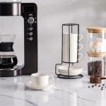 Meichu 8oz Porcelain Stackable Cappuccino Cups with Saucers and Metal Stand Set of 4, Coffee Cups for Espresso, Specialty Coffee Drinks, Latte, Americano and Tea - White