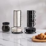 Meichu 8oz Porcelain Stackable Cappuccino Cups with Saucers and Metal Stand Set of 4, Coffee Cups for Espresso, Specialty Coffee Drinks, Latte, Americano and Tea - White