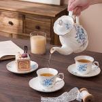 Agyiuns tea cups and saucers ceramic coffee mug 6oz for Coffee, Latte, Cafe Mocha and Tea-Set of 4,Blue