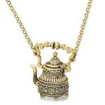 RechicGu Vintage Gold Victorian Cameo 3D Tea Pot Cup Pendant Charm Sweater Necklace for Women Gift Steampunk Goth Jewelry
