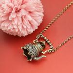 RechicGu Vintage Gold Victorian Cameo 3D Tea Pot Cup Pendant Charm Sweater Necklace for Women Gift Steampunk Goth Jewelry
