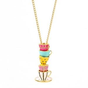 Uarein Stackable 3D Coffee Cup Pendant Necklaces.Long Enamel Glaze Teacup Pendant Necklaces Creative Necklace Jewelry Gifts for Women Men (Pink)