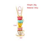 Uarein Stackable 3D Coffee Cup Pendant Necklaces.Long Enamel Glaze Teacup Pendant Necklaces Creative Necklace Jewelry Gifts for Women Men (Pink)